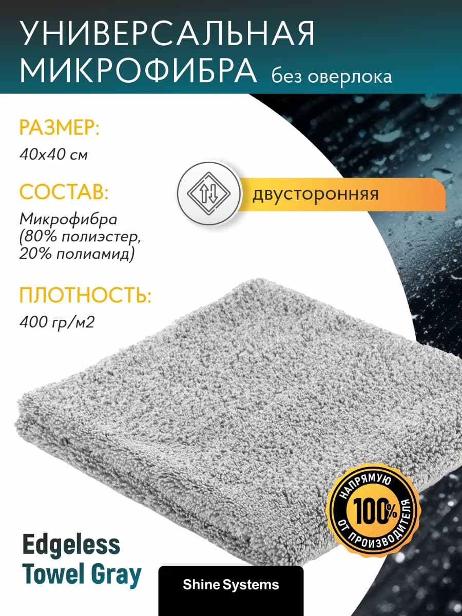 Микрофибра без оверлока 40*40см Edgeless Towel Gray (СЕРАЯ)…
