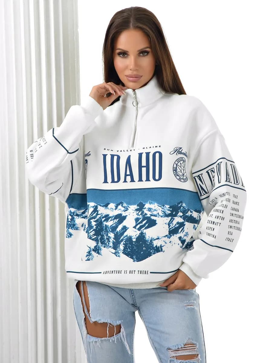 Свитшот на молнии оверсайз с принтом