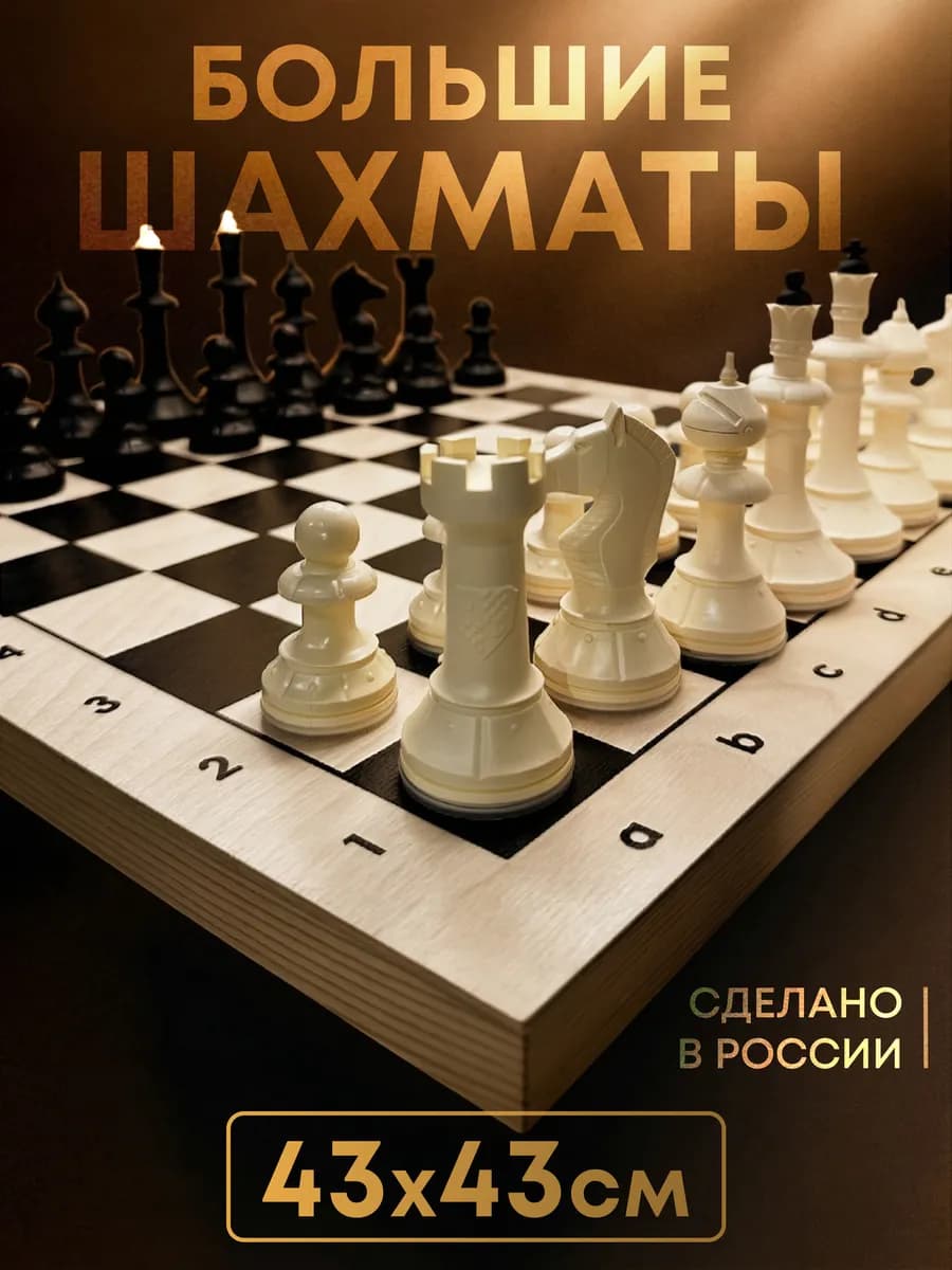 Шахматы большие пластиковые с деревянной доской (43 43 см)