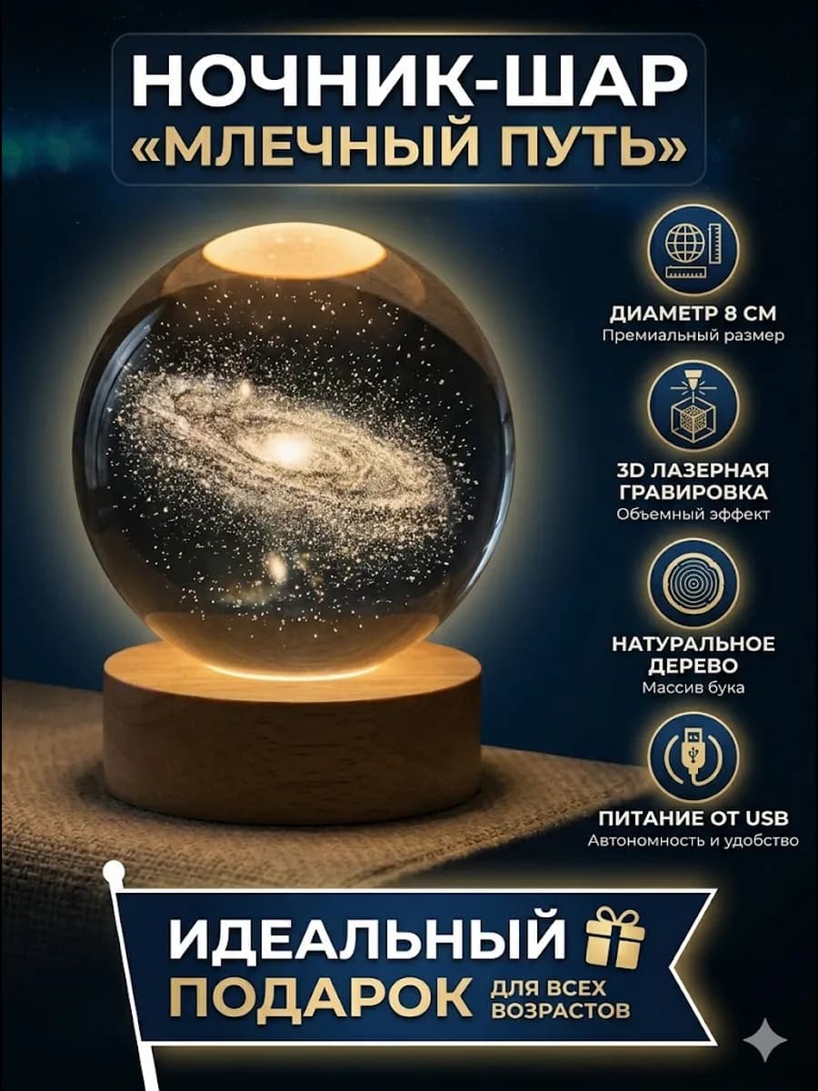 Ночник светодиодный Шар Млечный путь USB