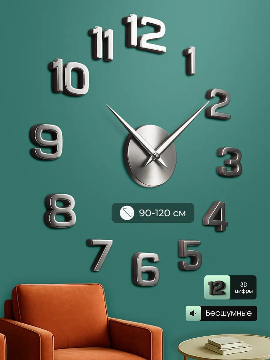 Часы настенные большие интерьерные с цифрами для кухни 3d