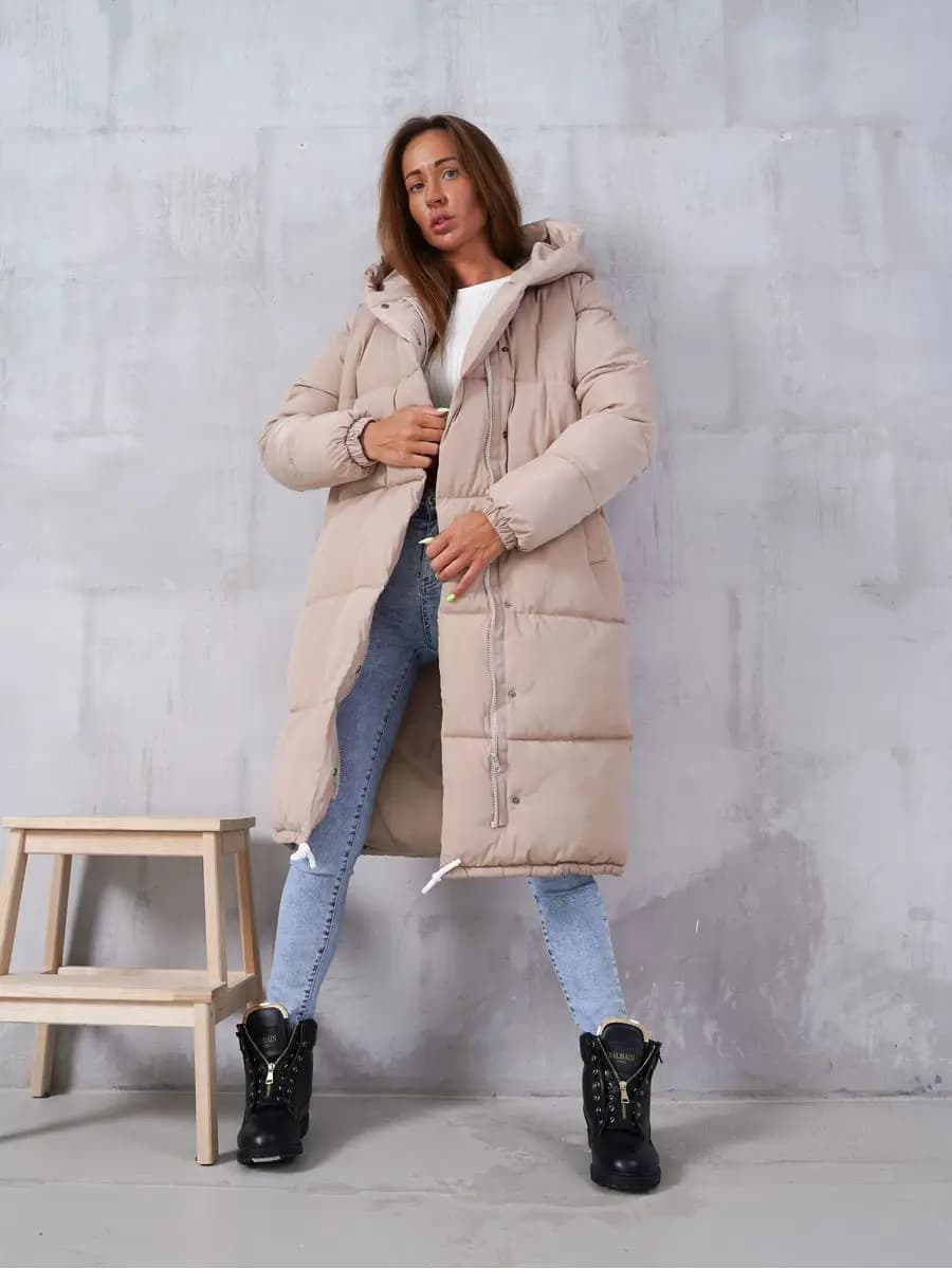 Куртка демисезонная длинная с капюшоном пуховик оверсайз