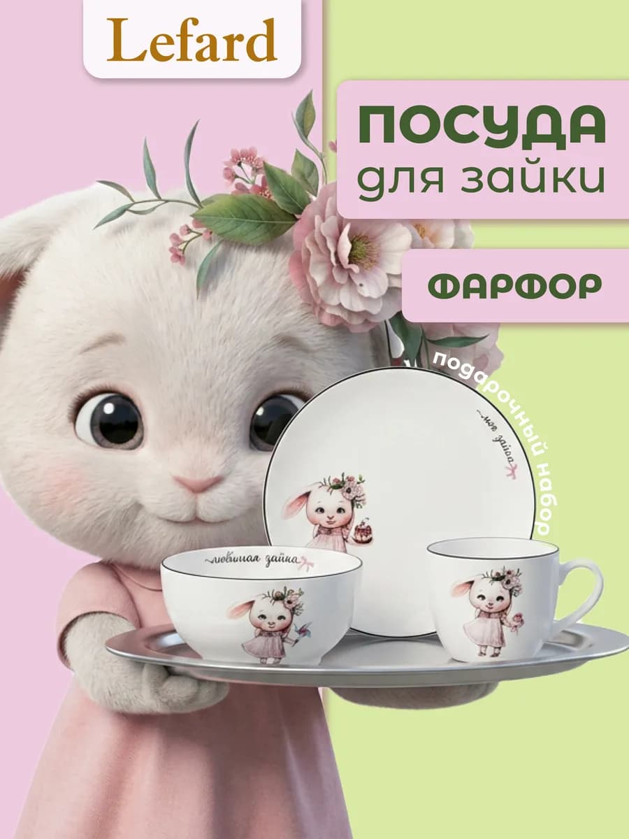 Набор посуды для девочки "Моя зайка" фарфор