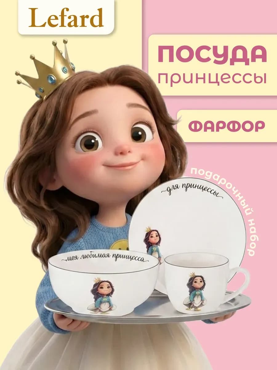 Набор детской посуды для девочки "Принцесса" 3 предмета