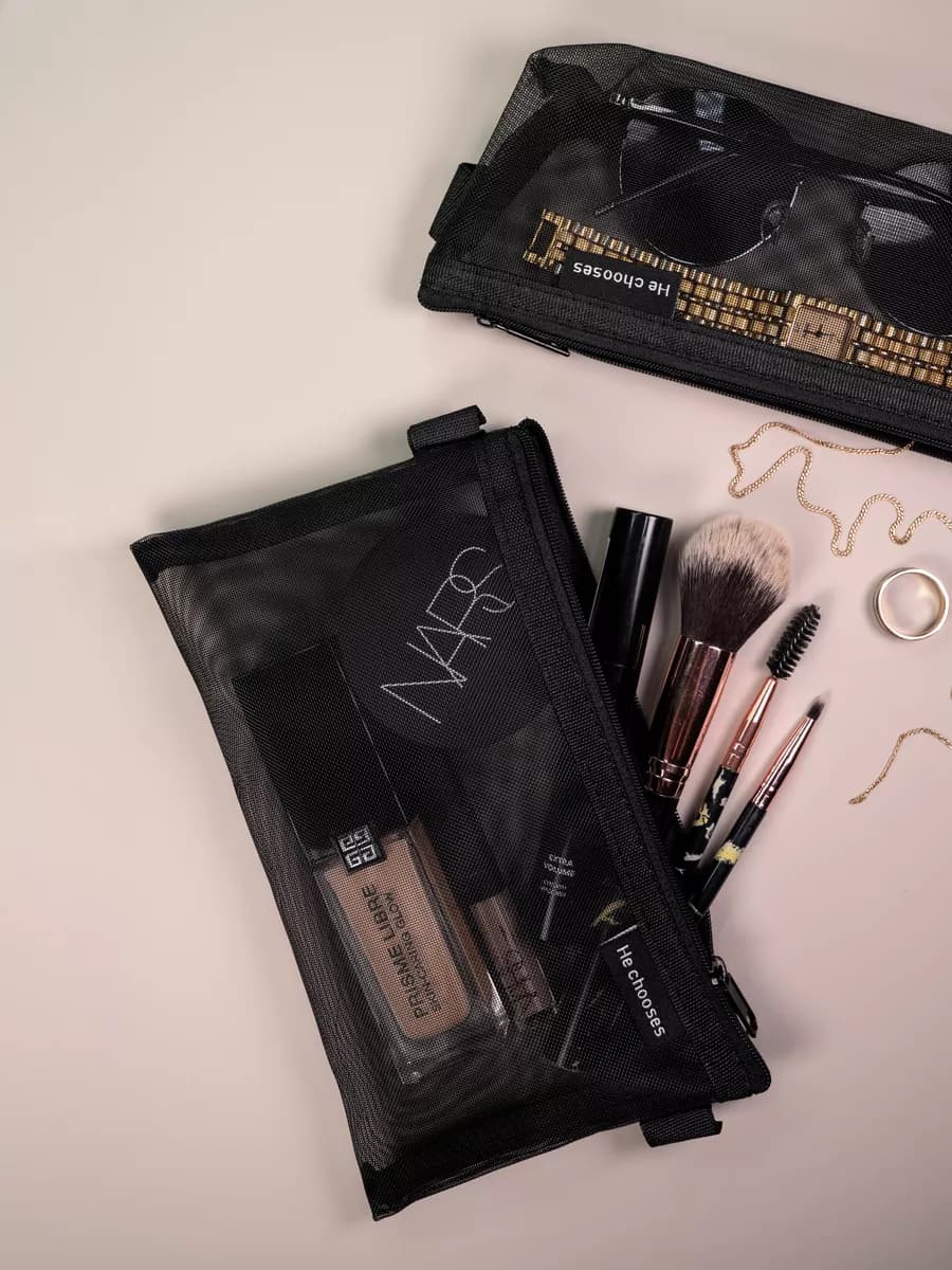 Пенал школьный прозрачный косметичка сетка для путешествий - фото 1