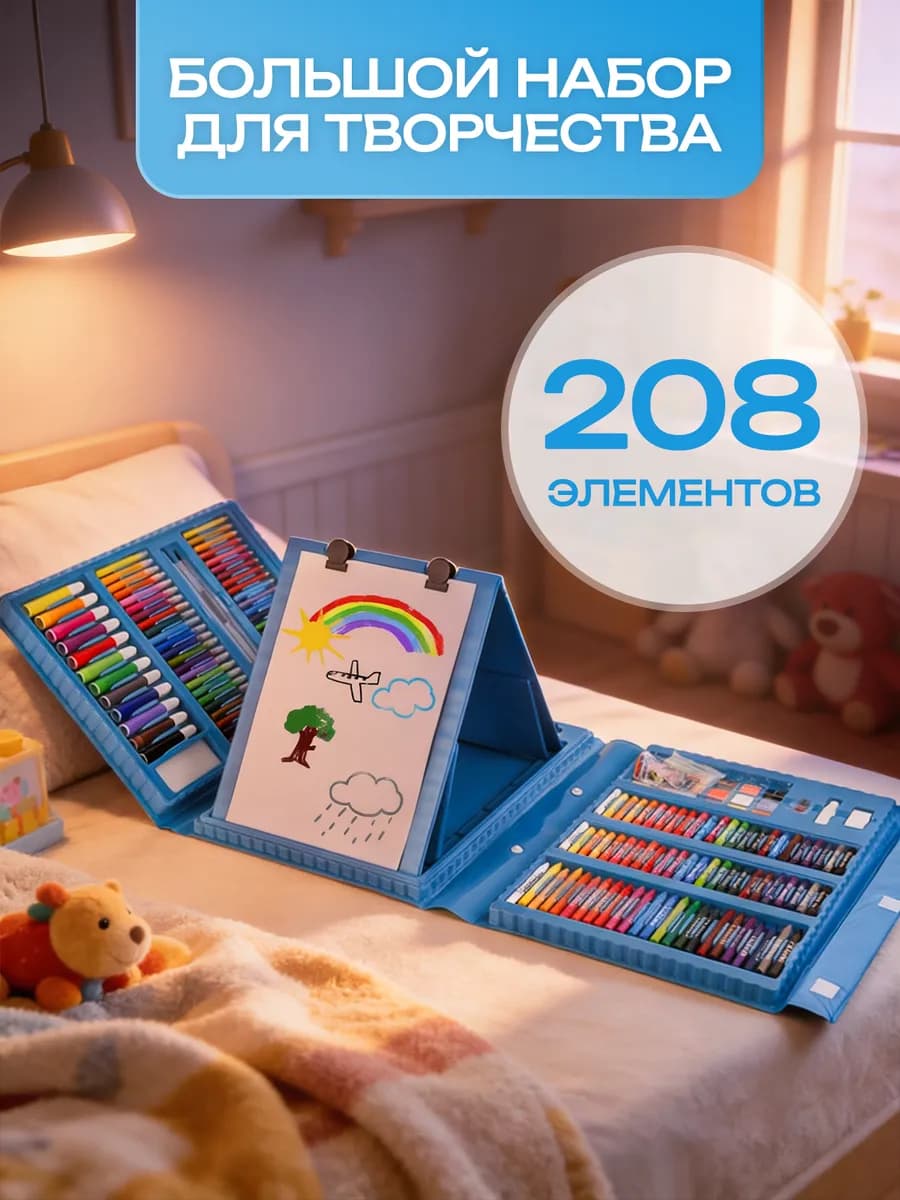 Набор для рисования в чемодане с мольбертом 208 предметов