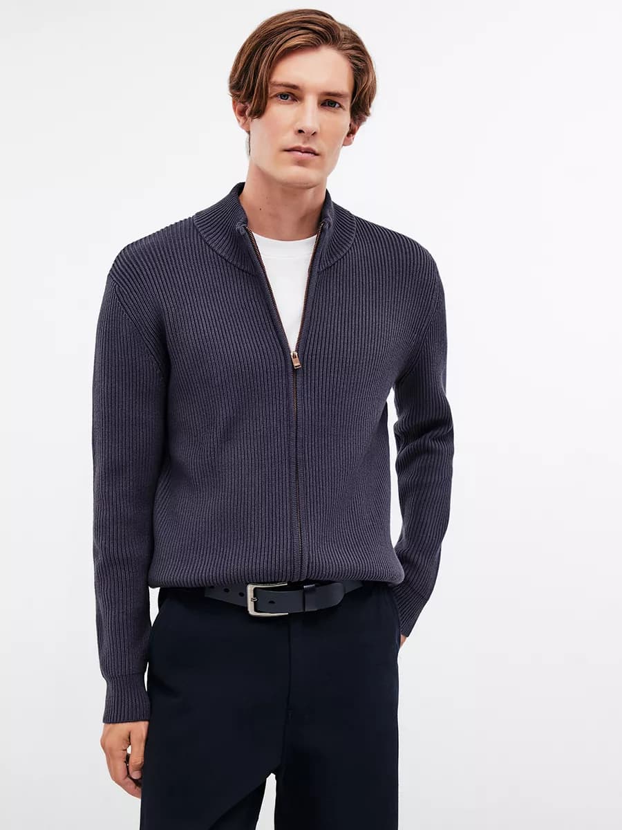 Кардиган на молнии в рубчик - фото 1