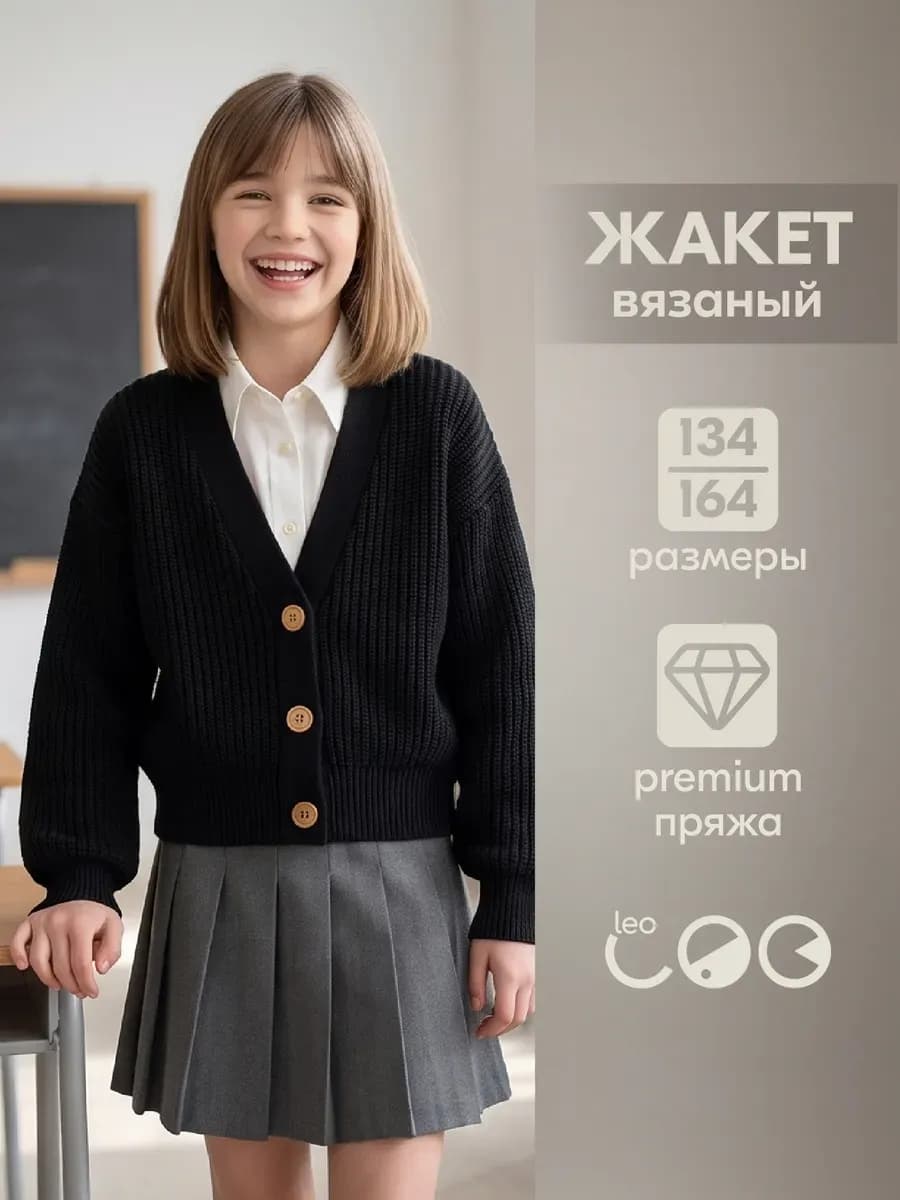 Кардиган вязаный школьный на пуговицах