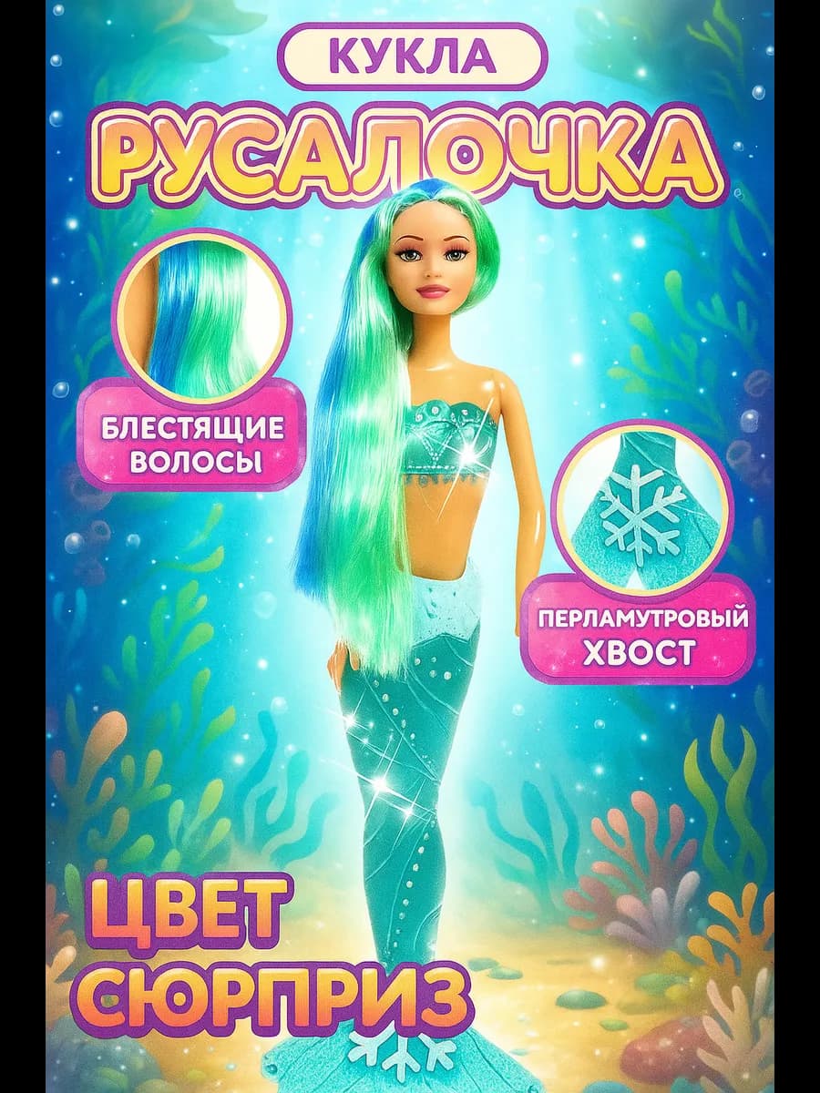 Кукла Русалка цвет сюрприз