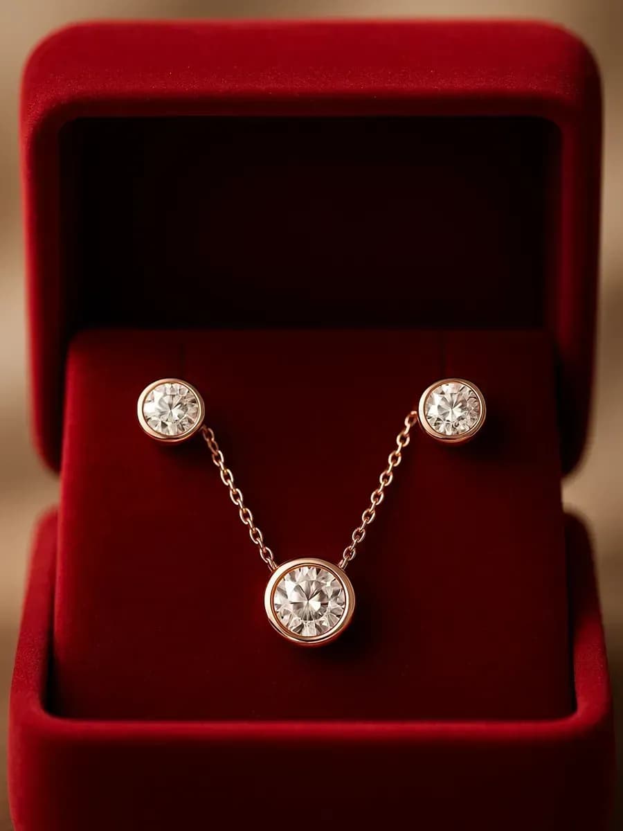 Набор бижутерии серьги пусеты и цепочка с подвеской позолота