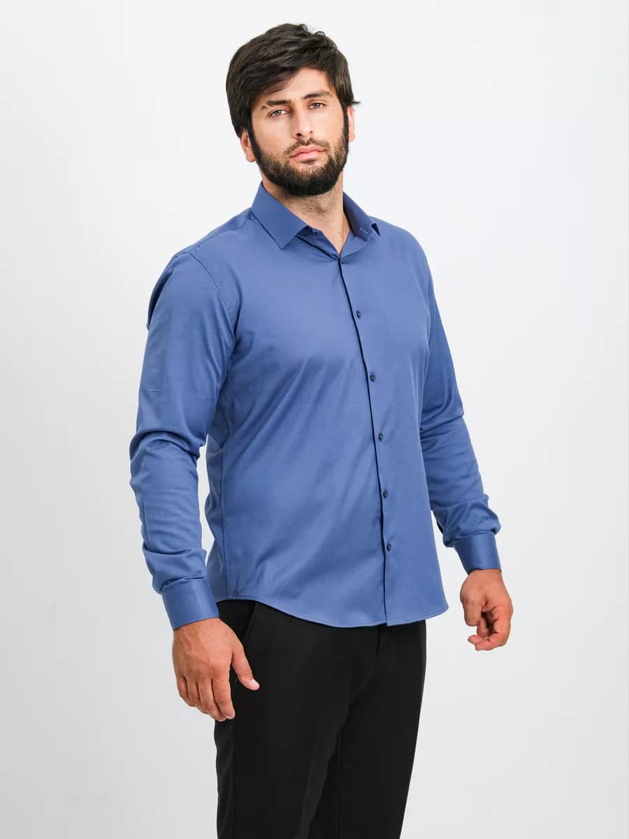 Рубашка синяя приталенная в офис SLIM FIT
