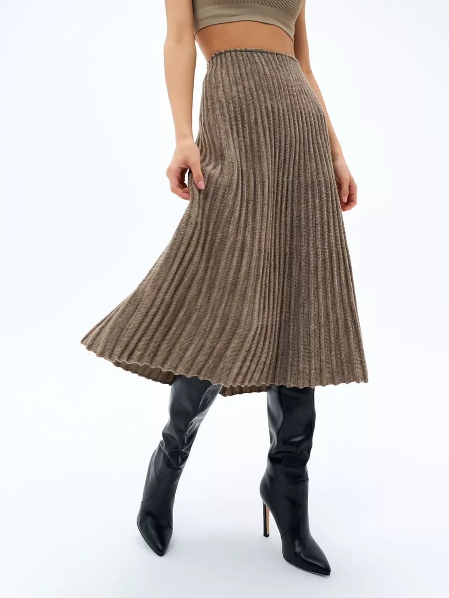 Плиссированная трикотажная юбка миди