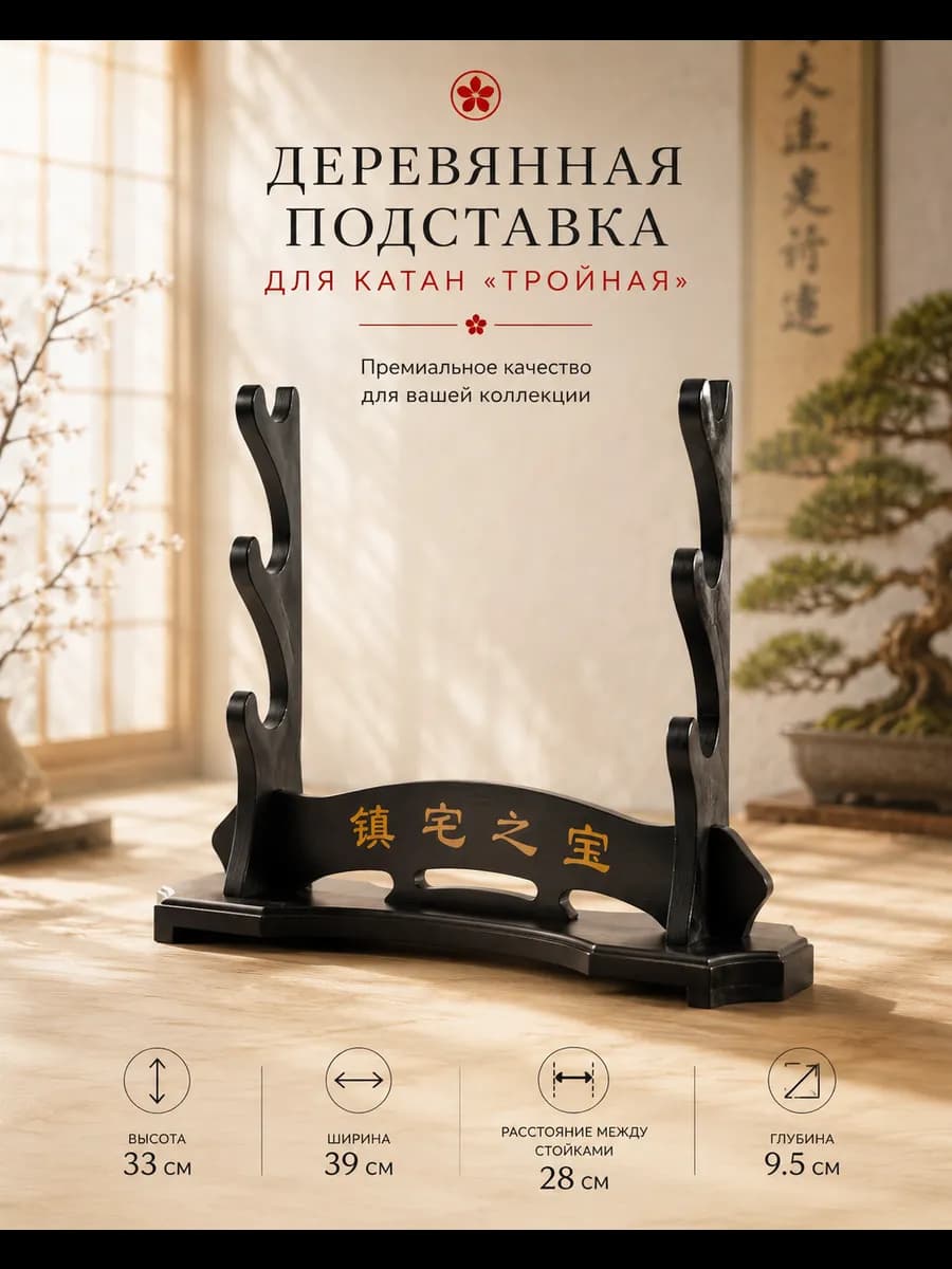 Подставка для Катаны - Деревянная Тройная