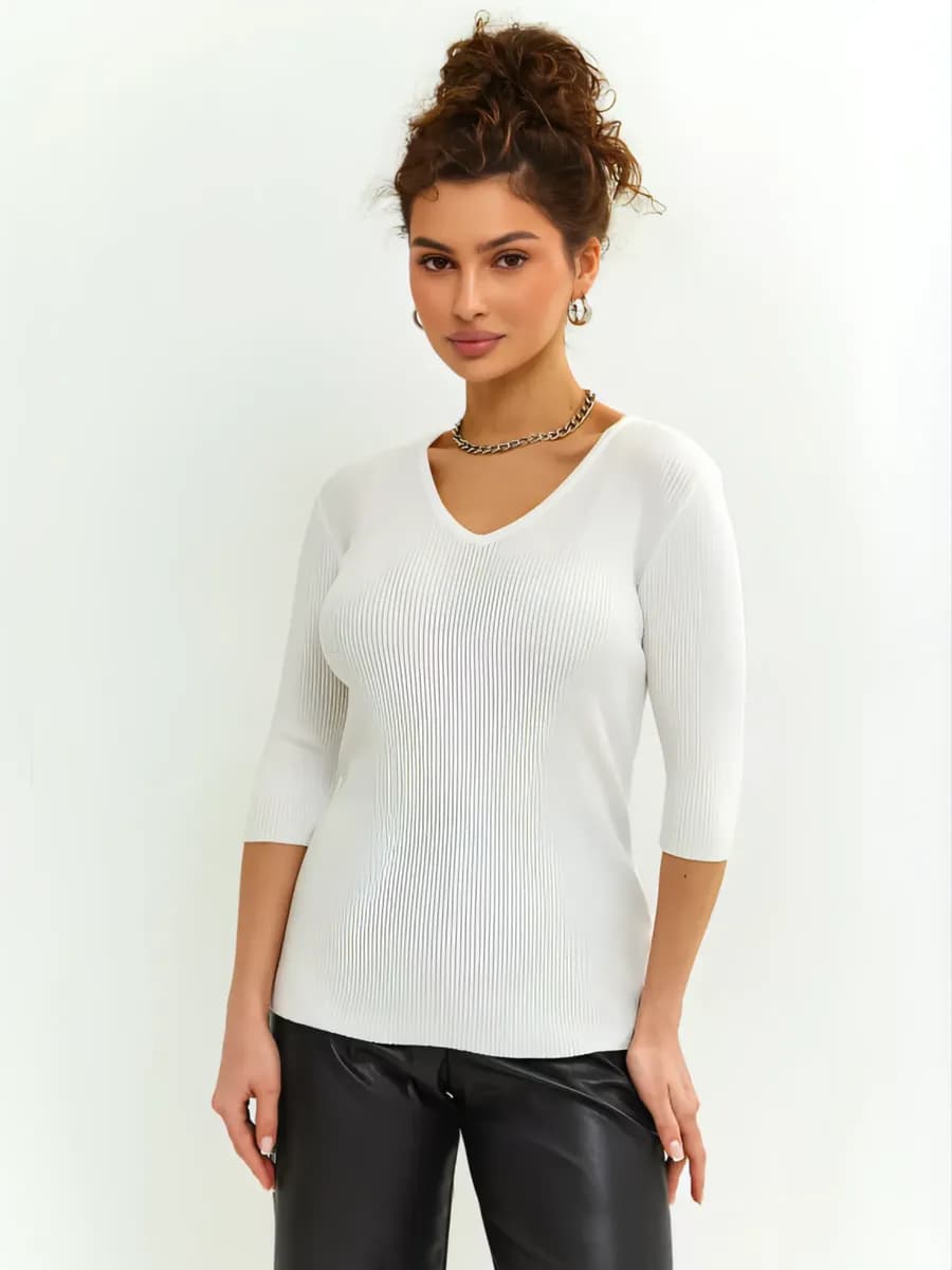 Джемпер с коротким рукавом кашемировый и вырезом V