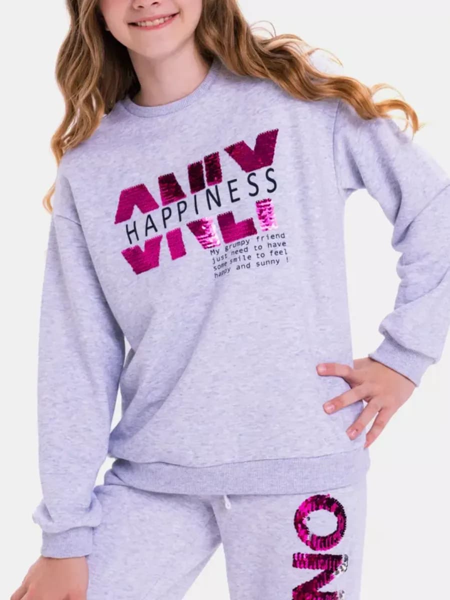 Свитшот серый меланж с пайетками