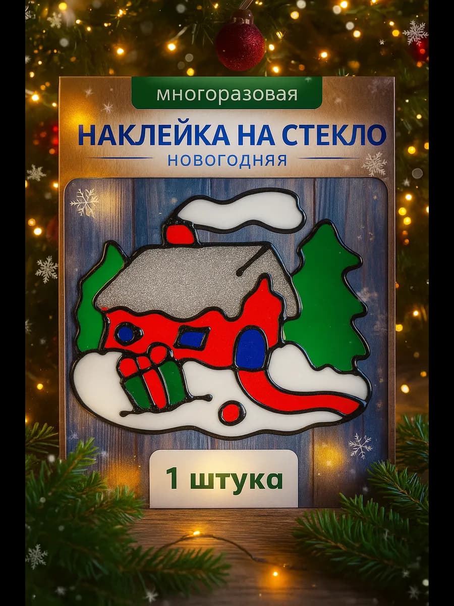 Наклейка новогодняя на окно многоразовая