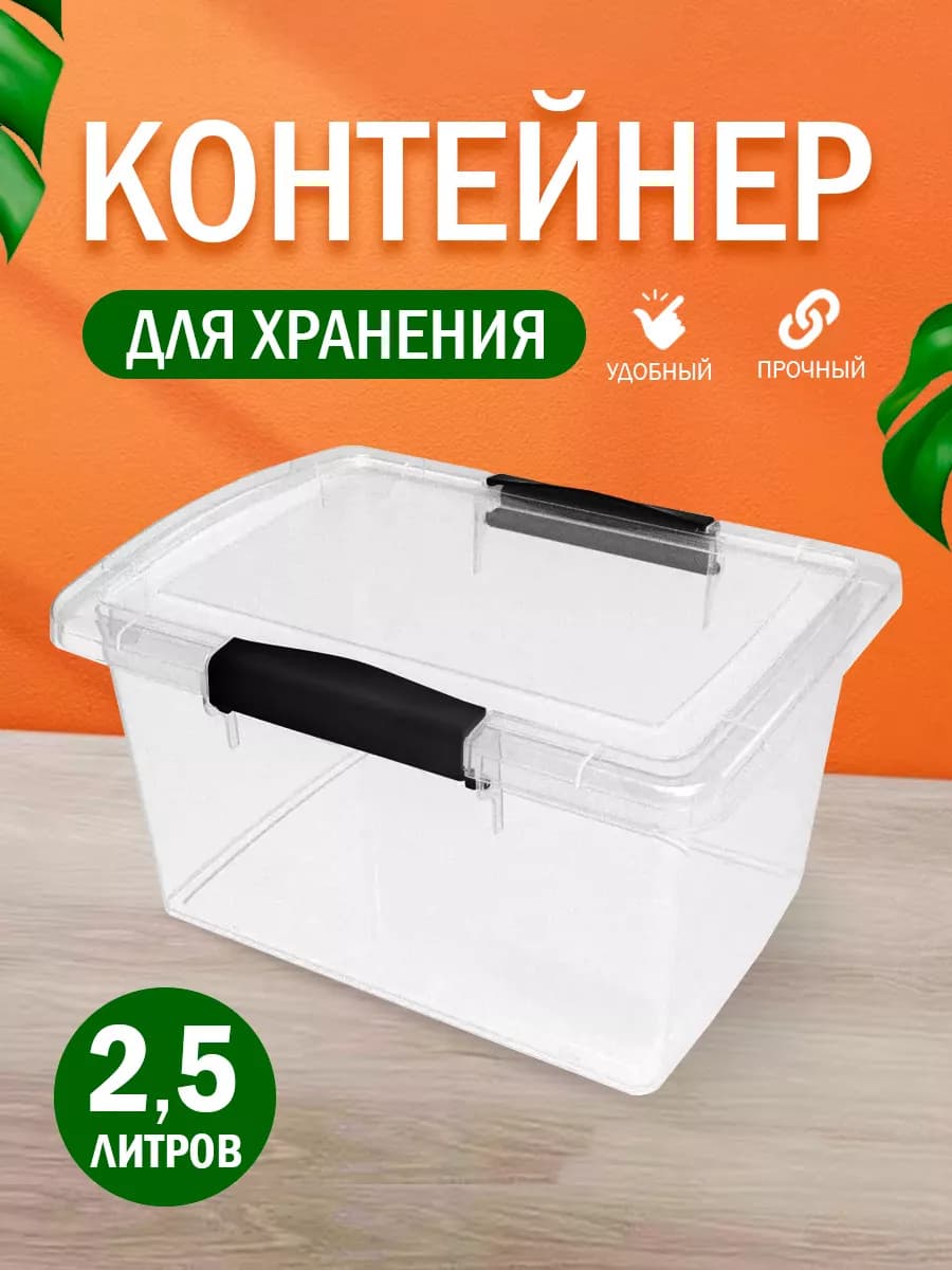 Контейнер для хранения пластиковый с крышкой 2,5 л