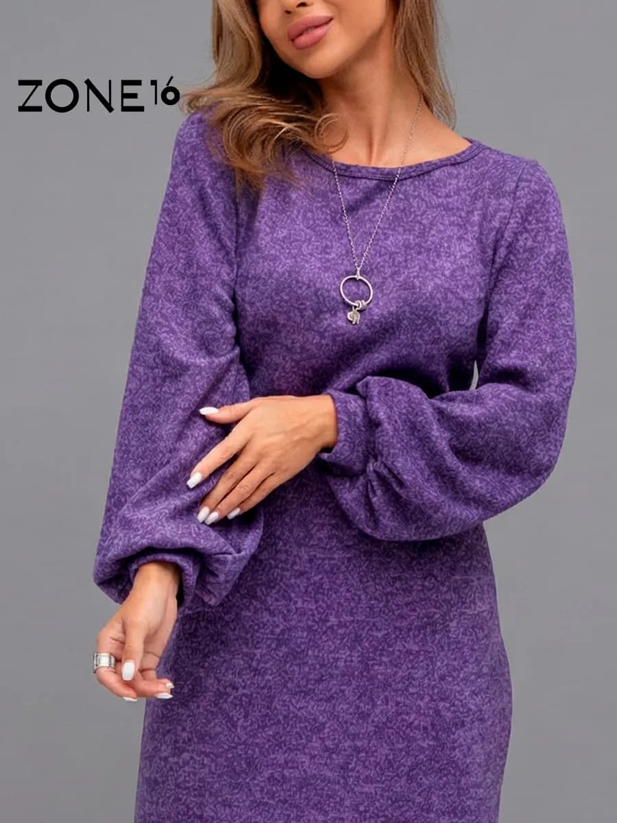 Платье миди трикотажное с рукавами фонариками