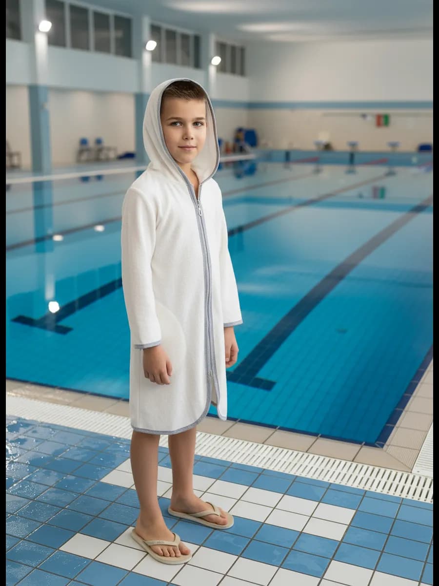 Халат махровый с капюшоном на молнии в бассейн