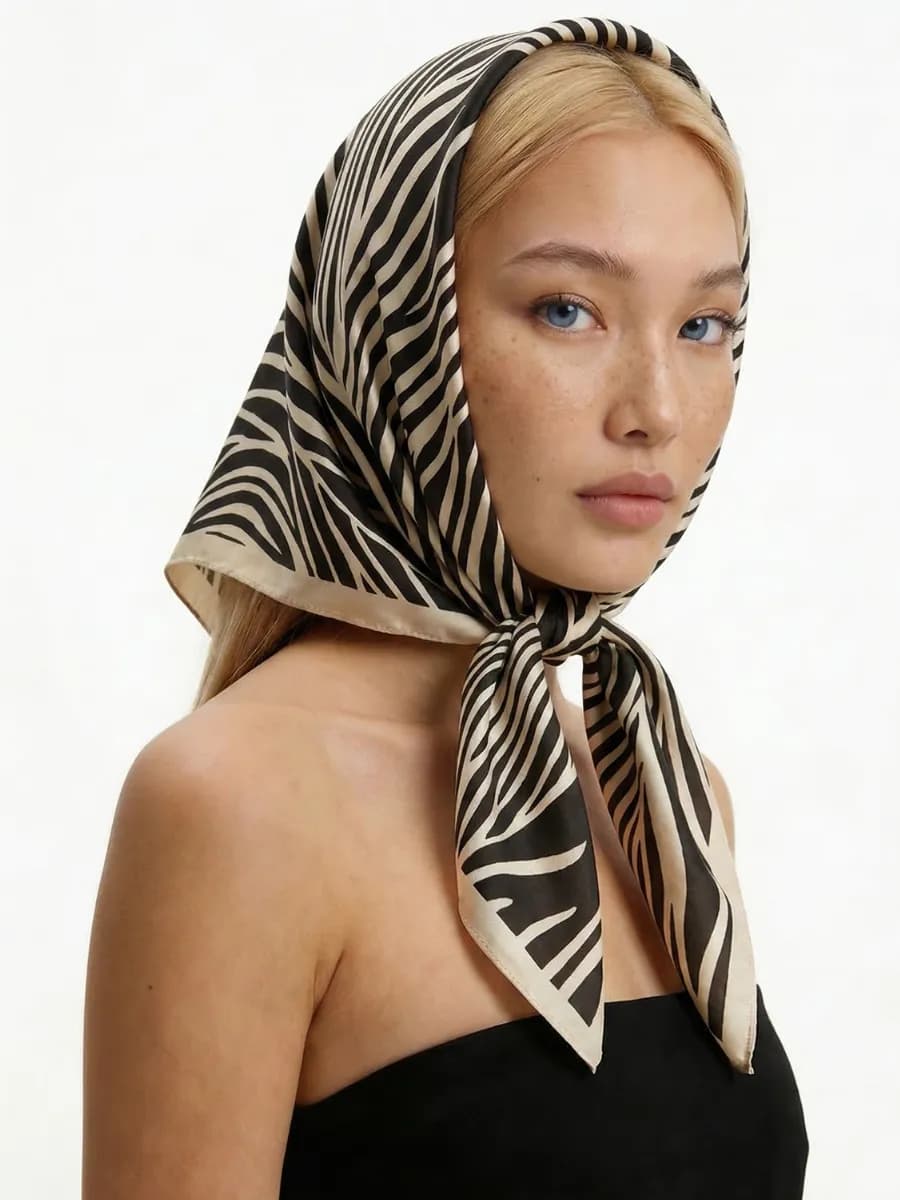 Платок шелковый на голову и шею осенний