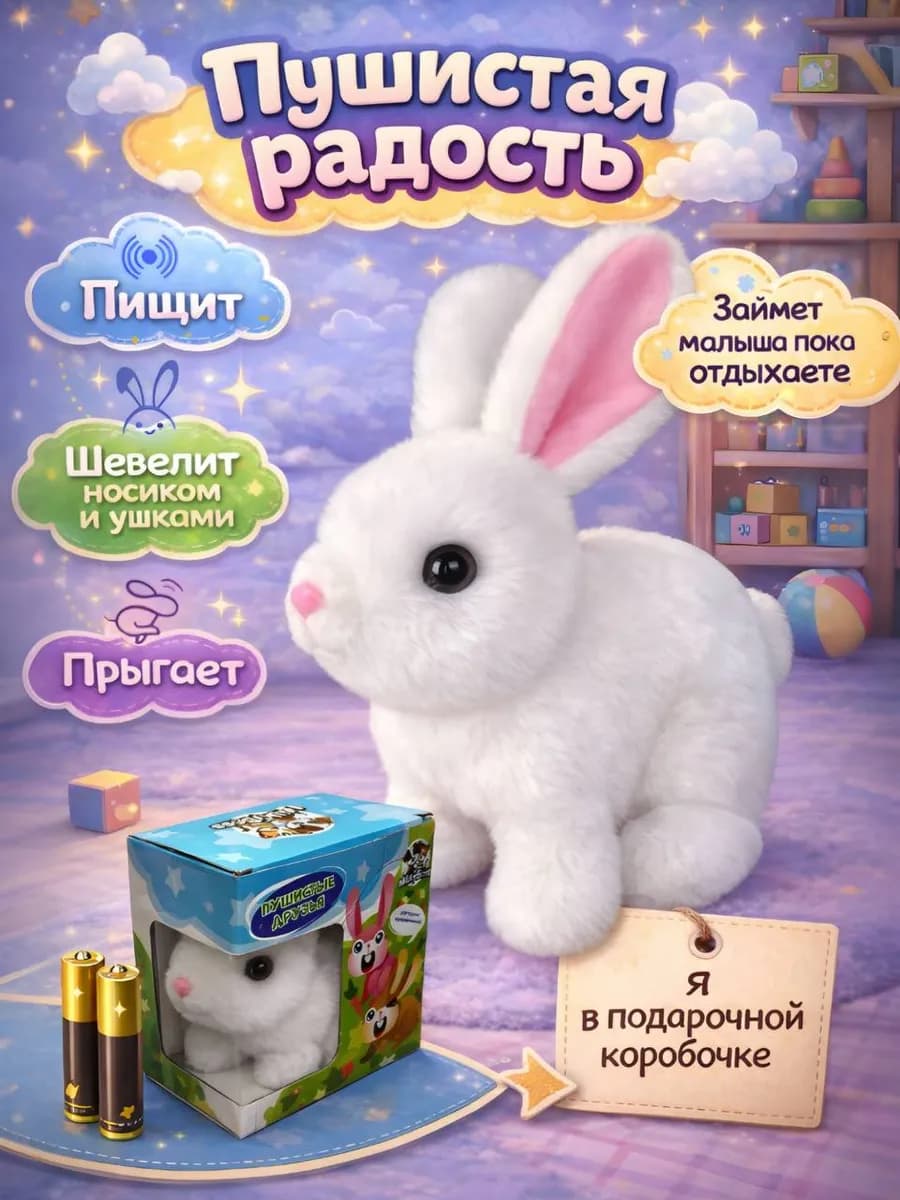 Интерактивный плюшевый зайчик игрушка для детей кролик - фото 1