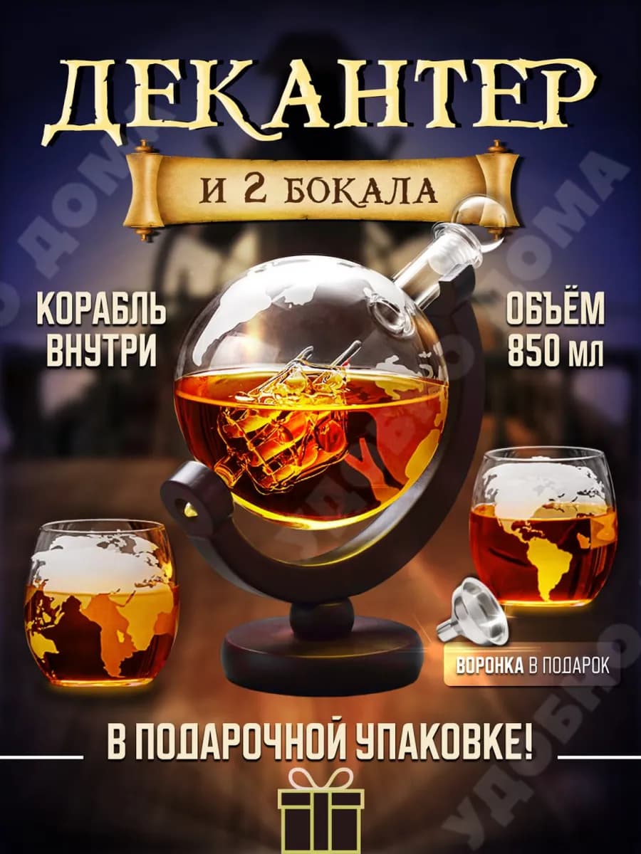 Подарочный набор для виски Декантер Глобус