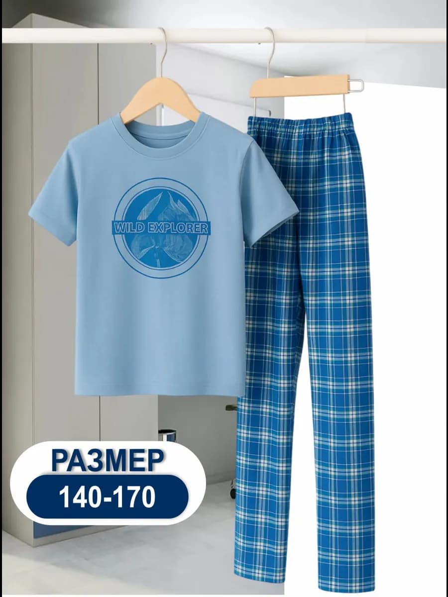 Пижама со штанами и футболкой с коротким рукавом домашняя