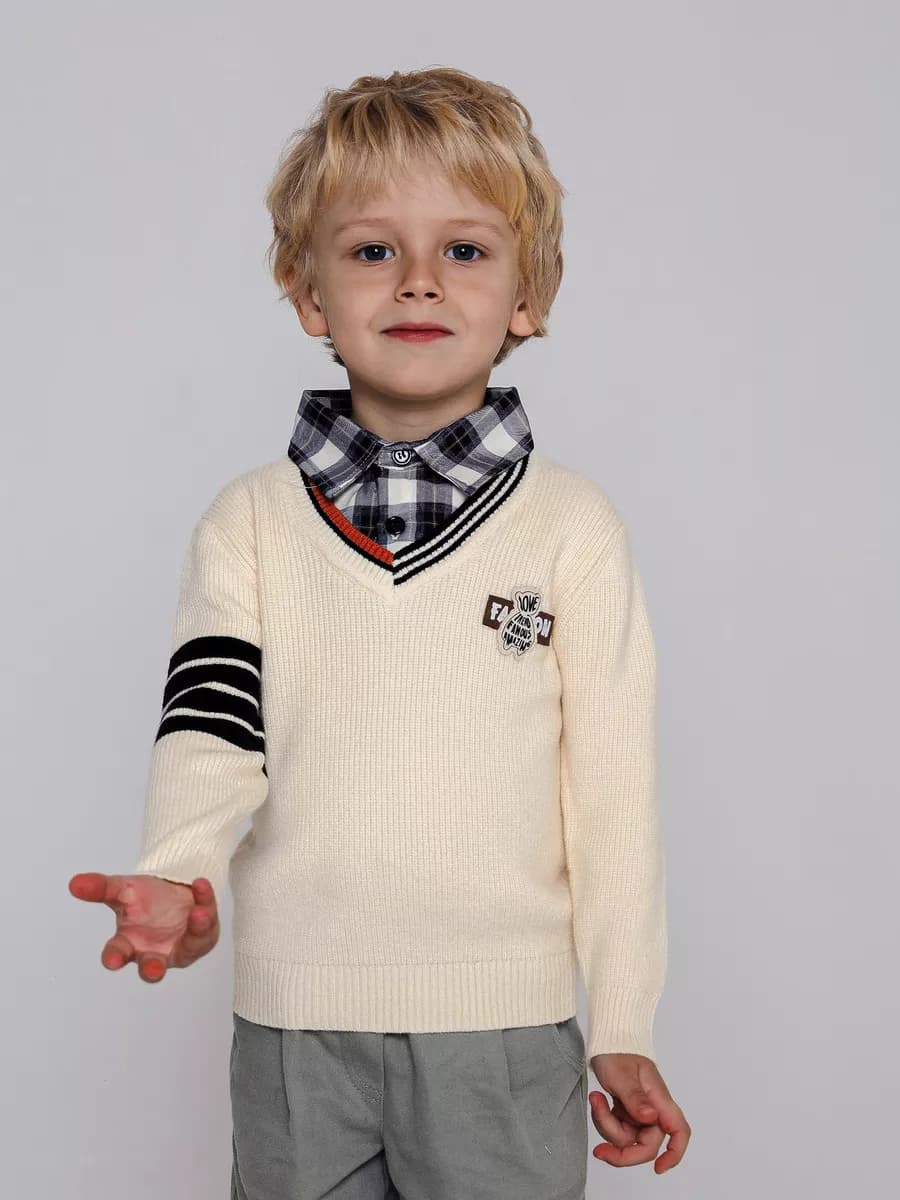 Свитер обманка с рубашечным воротом