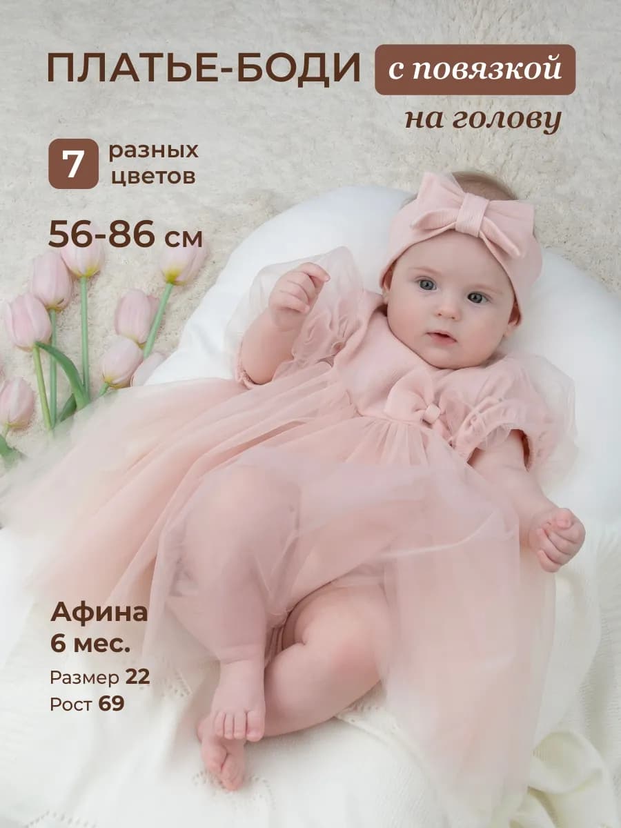 Платье боди для малышки нарядное с юбкой из фатина - фото 1