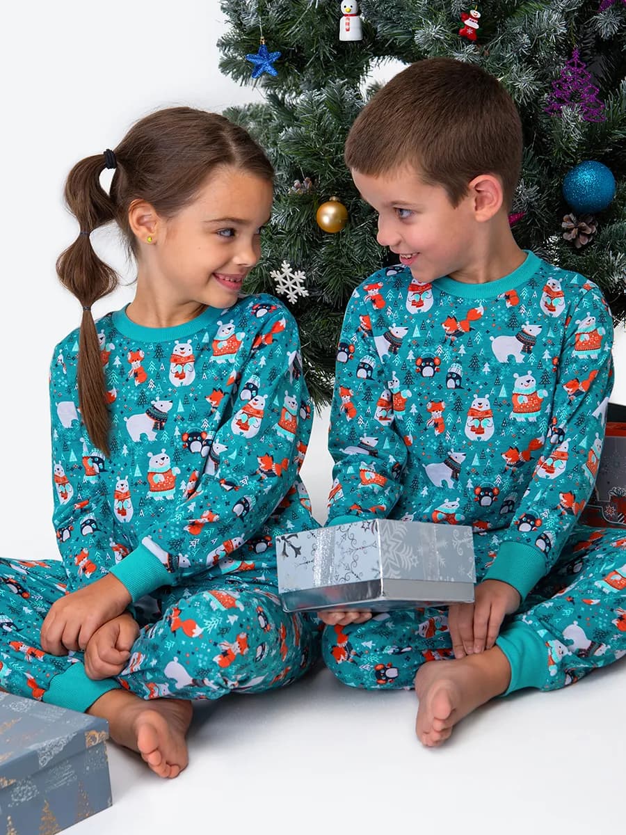 Пижама с брюками детская новогодняя хлопковая - фото 1