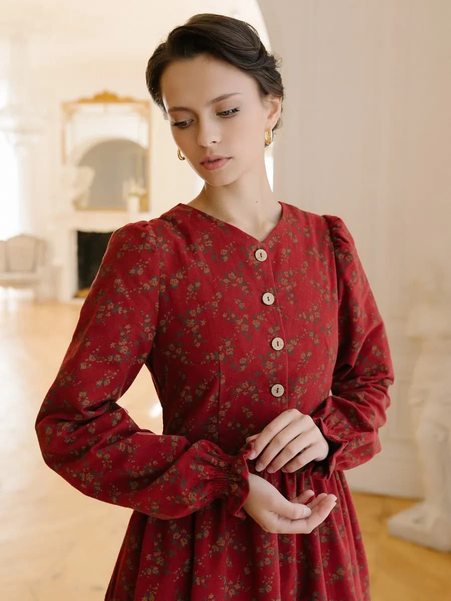 Винтажное теплое платье бохо из фланели в русском стиле