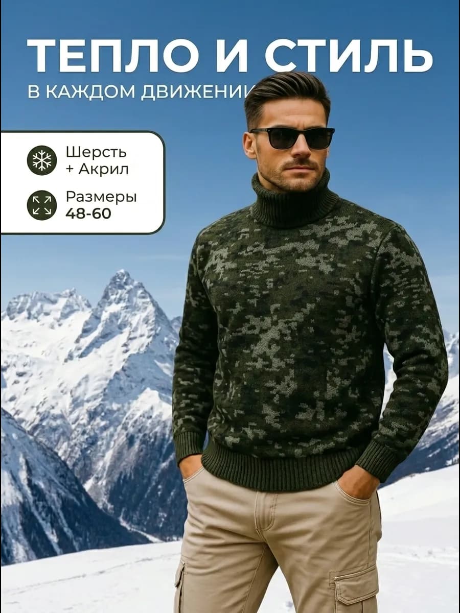 Свитер с горлом камуфляжный хаки