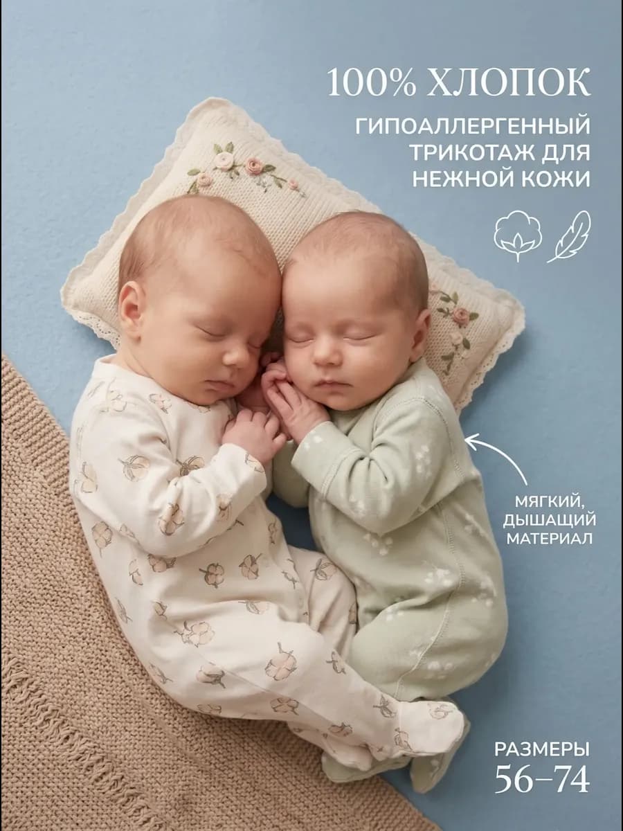 Слипы для новорожденных с антицарапками на кнопках