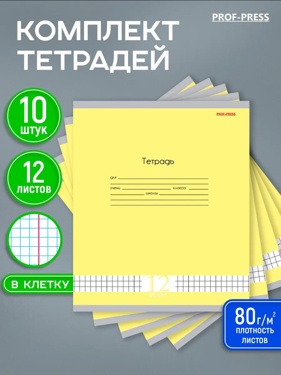 Тетрадь в клетку 12 листов 10 штук