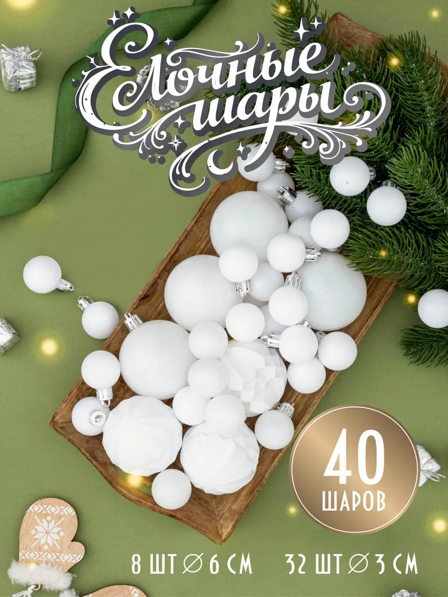Набор новогодних елочных игрушек шары 6см + 3см 40 шт