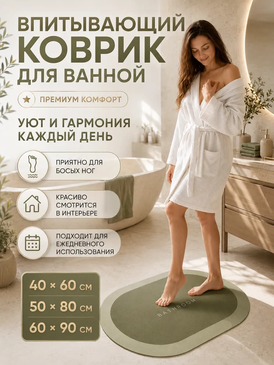 Противоскользящий коврик для ванной с быстрым впитыванием