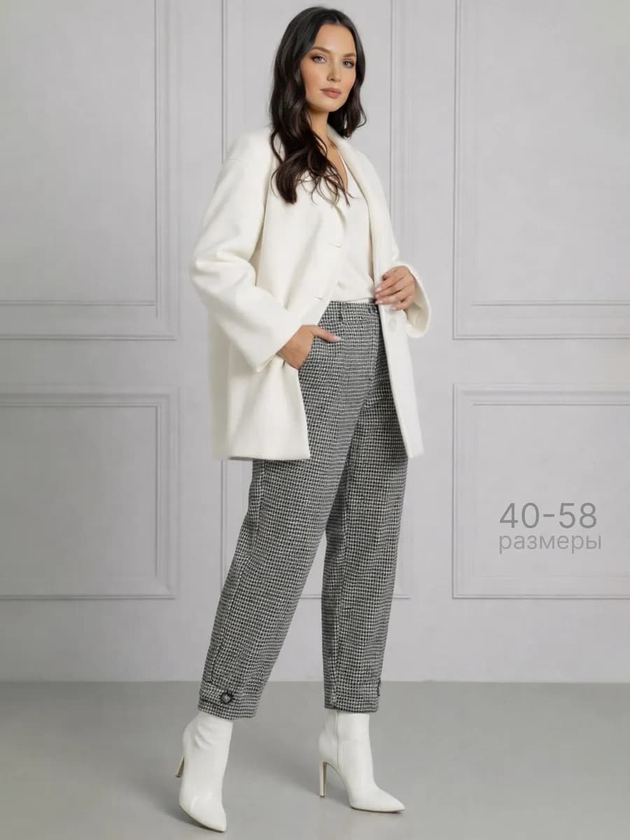 Брюки теплые бананы в клетку зауженные