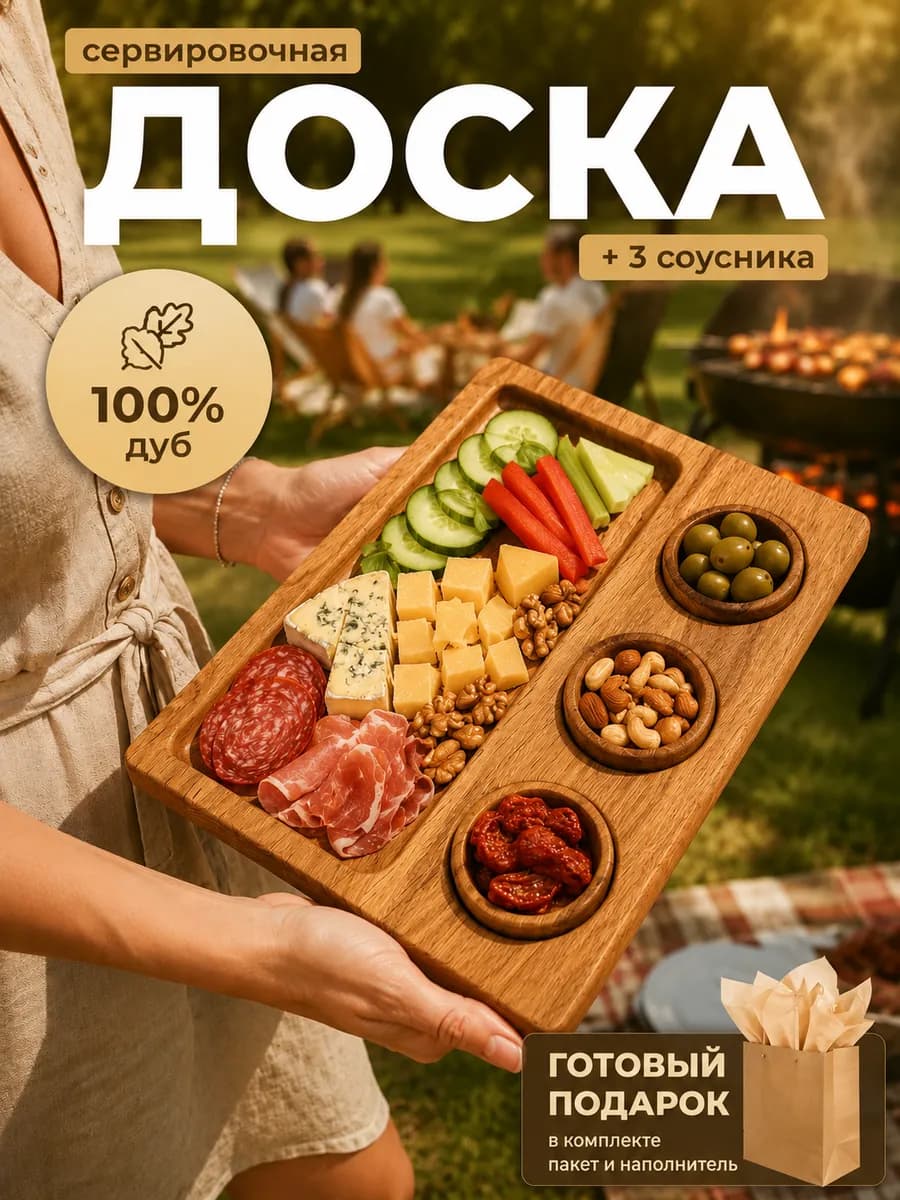 Деревянная доска для подачи и сервировки закусок