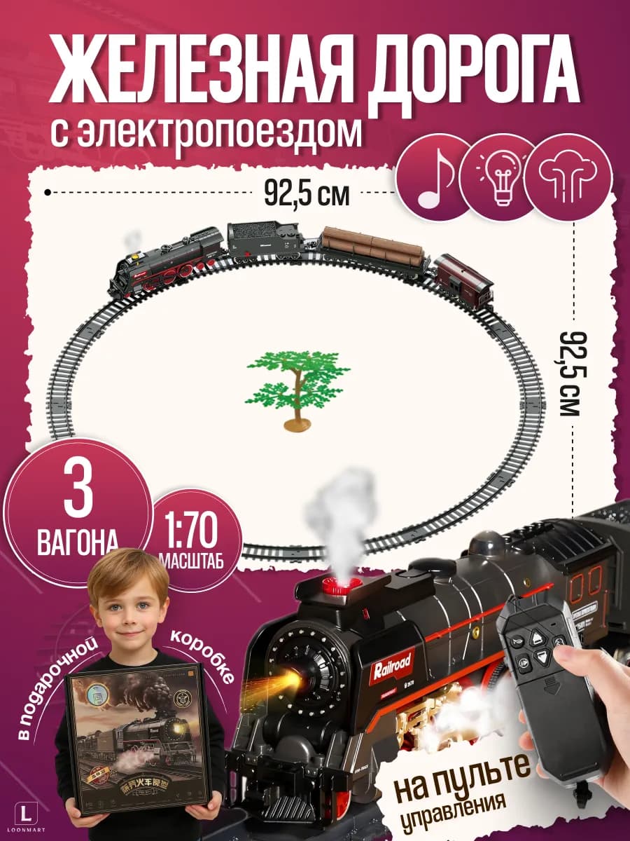 Железная дорога со старинным паровозом на пульте управления