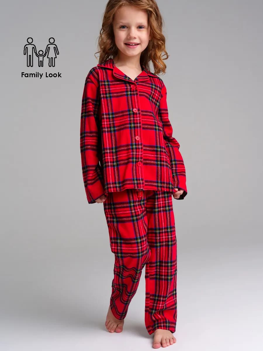 Пижама в клетку хлопковая детская фланель рубашка, брюки