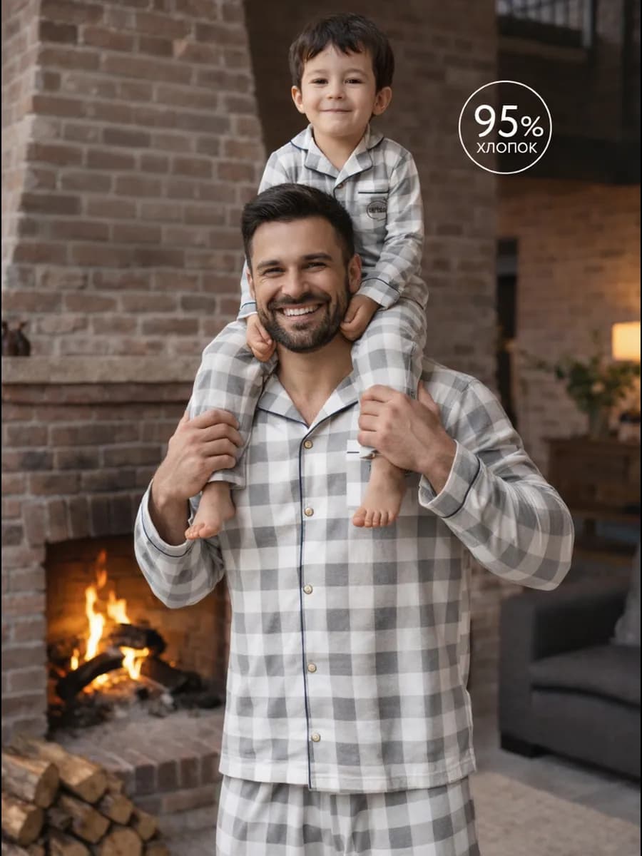 Пижама новогодняя со штанами и рубашкой хлопок