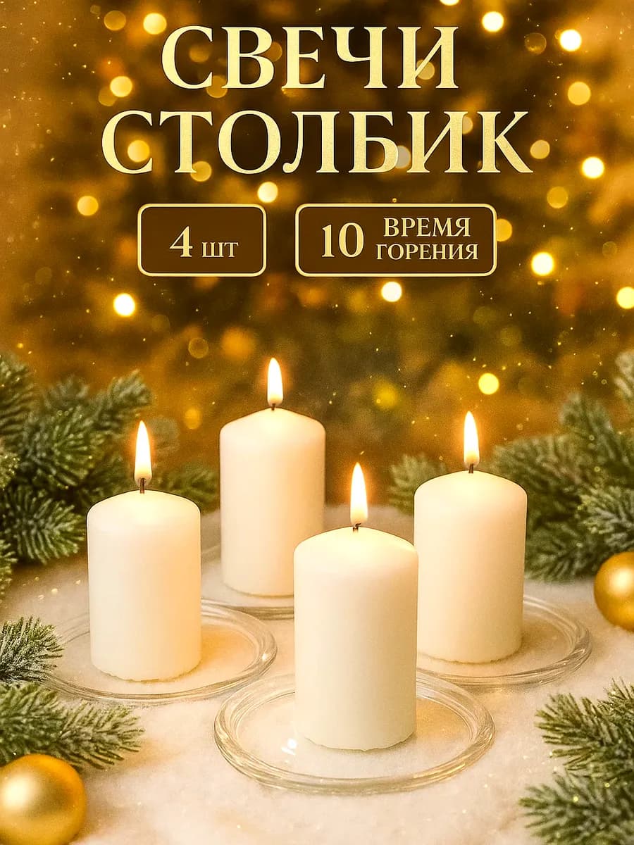 Свечи столбик классические 4 шт 6*4 см белые