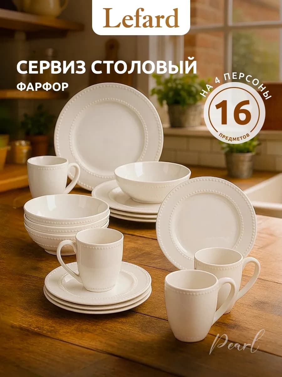Сервиз столовый на 4 персоны "Pearl" 16 предметов фарфор