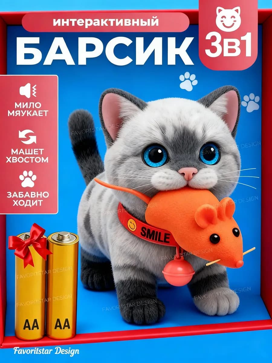 Интерактивная игрушка кошка мягкая котик для детей