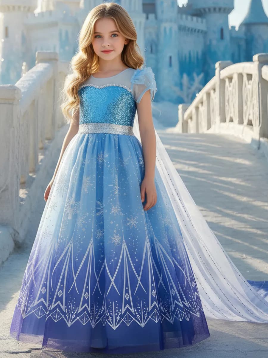 Нарядное платье Эльзы Elza Холодное сердце с длинным шлейфом