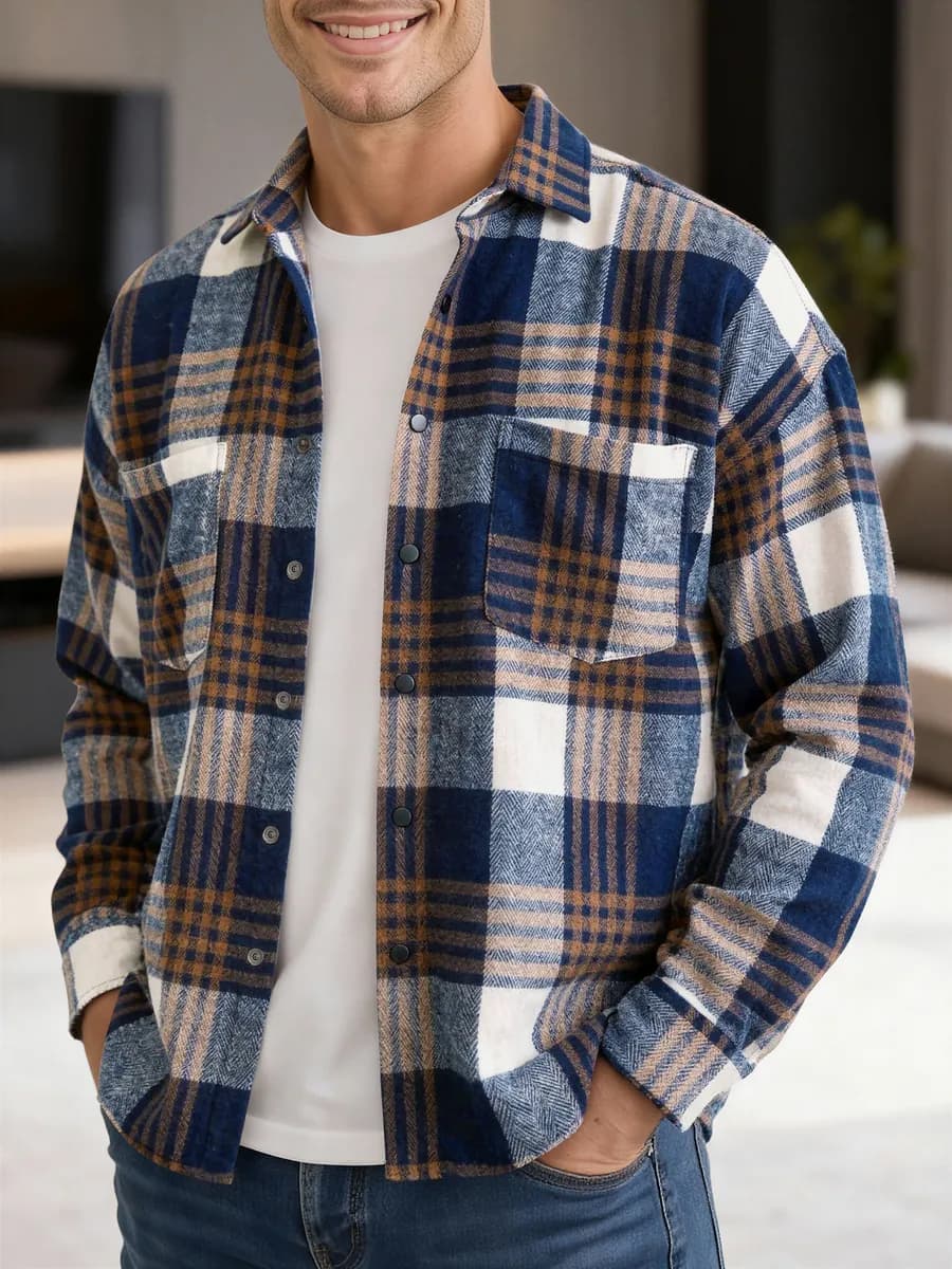 Рубашка теплая в клетку с длинным рукавом оверсайз