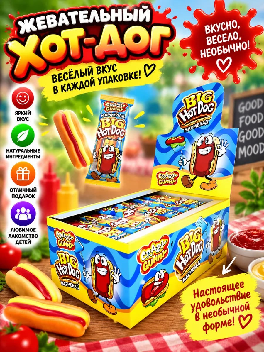 Жевательный Мармелад Big Hot Dog ( 36шт по 18гр.)
