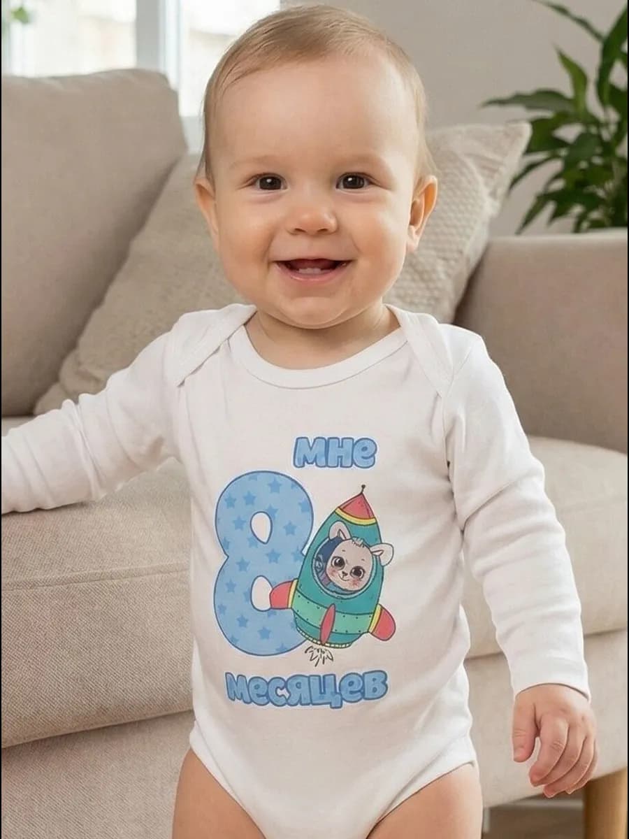 Боди для малышей с цифрой"мне 8 месяцев"