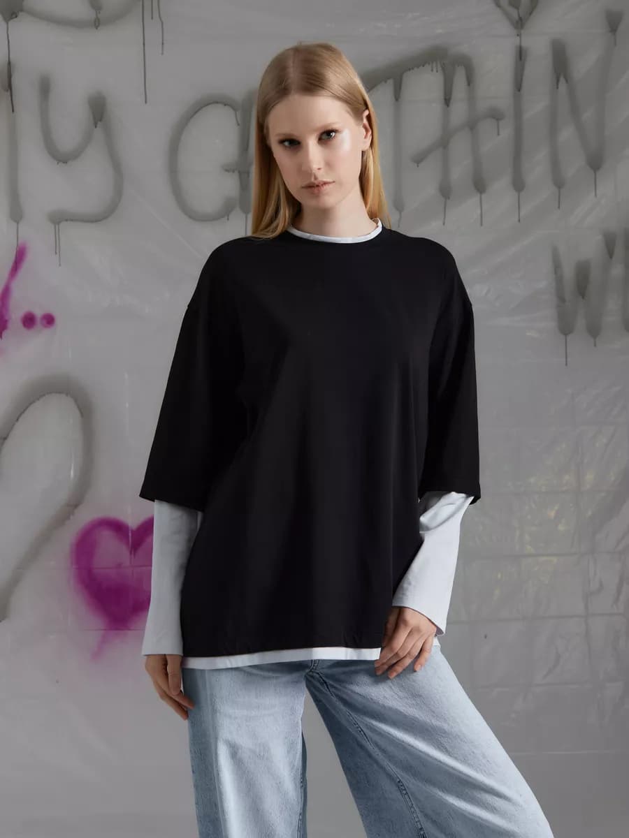 Лонгслив BIG TWIN оверсайз с двойным рукавом двухцветный