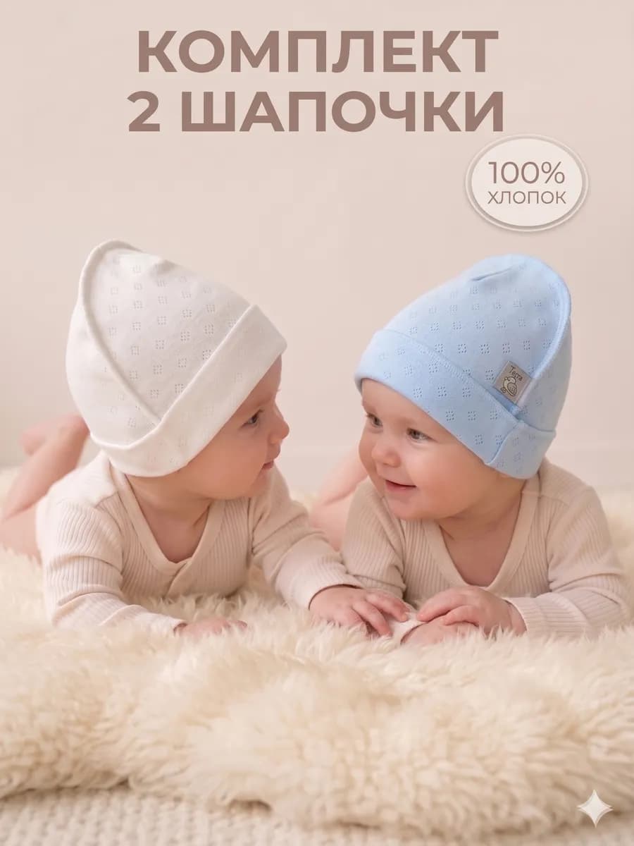Чепчики для новорожденных набор 2 шт шапочки для малышей